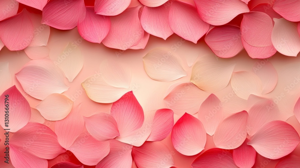 A close up of pink and red flower petals scattering around
