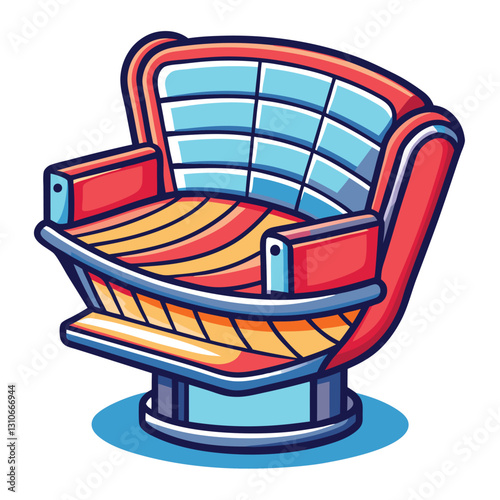 Render a realistic stadium seat, emphasizing bold, defined lines and textured plastic material.  Show wear and tear for added realism.