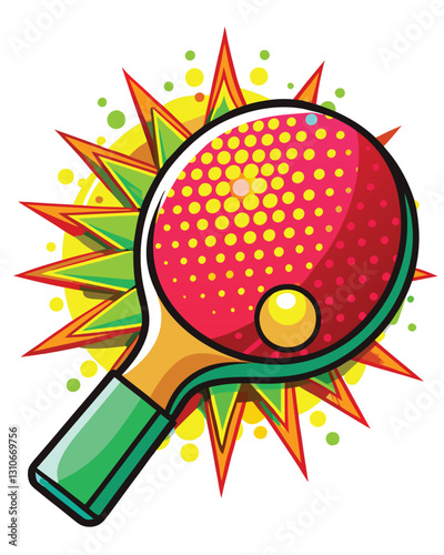 A close-up shot of a ping pong paddle striking a ball, creating a dynamic burst of energy and motion.  The image should emphasize speed and impact.