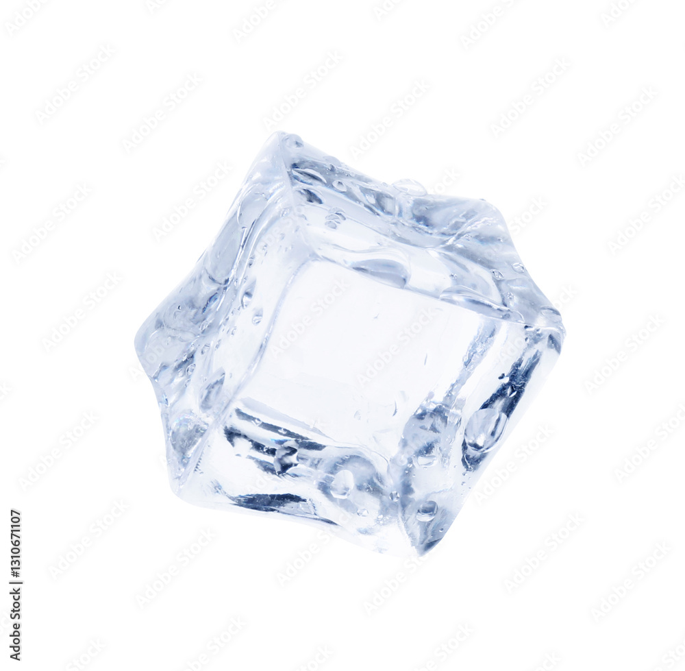 Obraz premium One crystal clear ice cube isolated on white