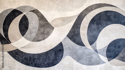 Abstract design featuring flowing shapes and gradients in muted tones, creating a harmonious blend of gray and beige for modern interior aesthetics
