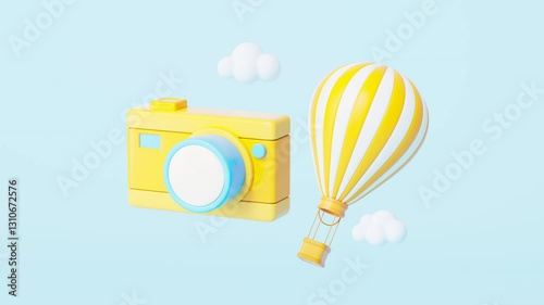 3d rendering travel hot air balloon and camera animation