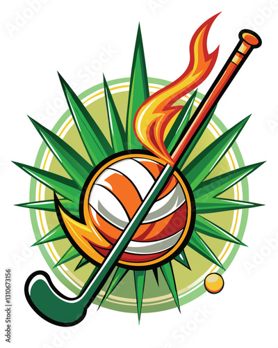 Dynamic action shot of a field hockey stick powerfully striking a ball, generating a vibrant burst of motion.