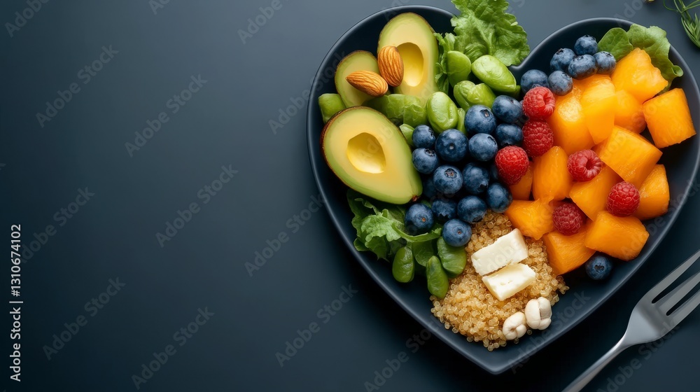 Heart-Shaped Plate with Fresh Fruits and Vegetables Heart-Shaped Plate with Fresh Fruits and Vegetables