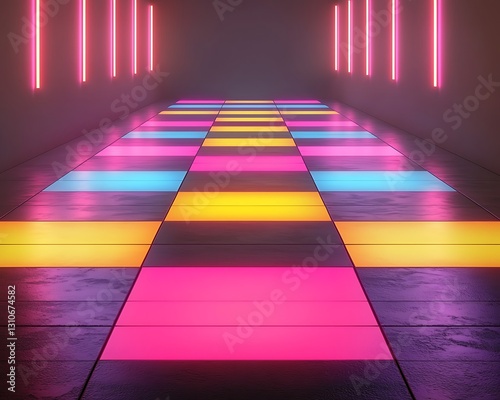 Neon Runway for Colorful Floor, Abstract Path.