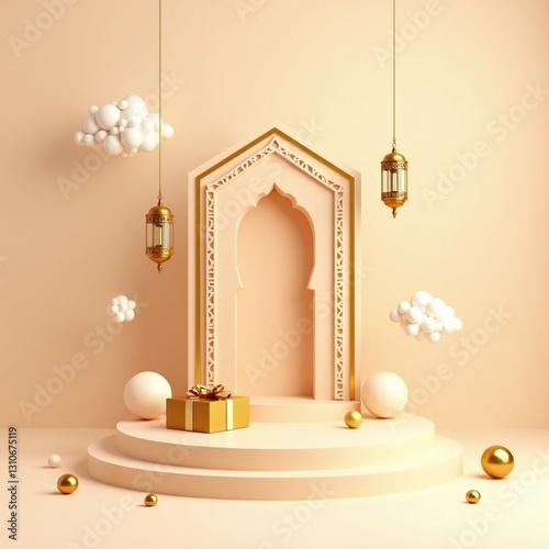 Wallpaper Mural Elegant Islamic Ramadan Background with Golden Lanterns and Arch. Torontodigital.ca