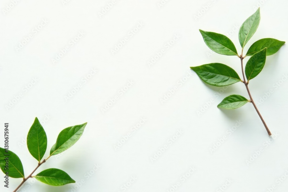 Fototapeta premium A few isolated branches in shades of green on a pristine white surface, simple, foliage, green