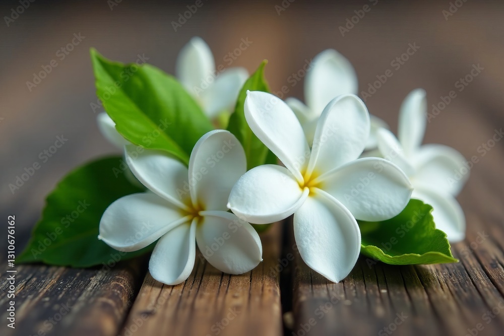 Close-up of white jasmine flower on rustic wooden background, fragrant, nature, aroma Close-up of white jasmine flower on rustic wooden background, fragrant, nature, aroma