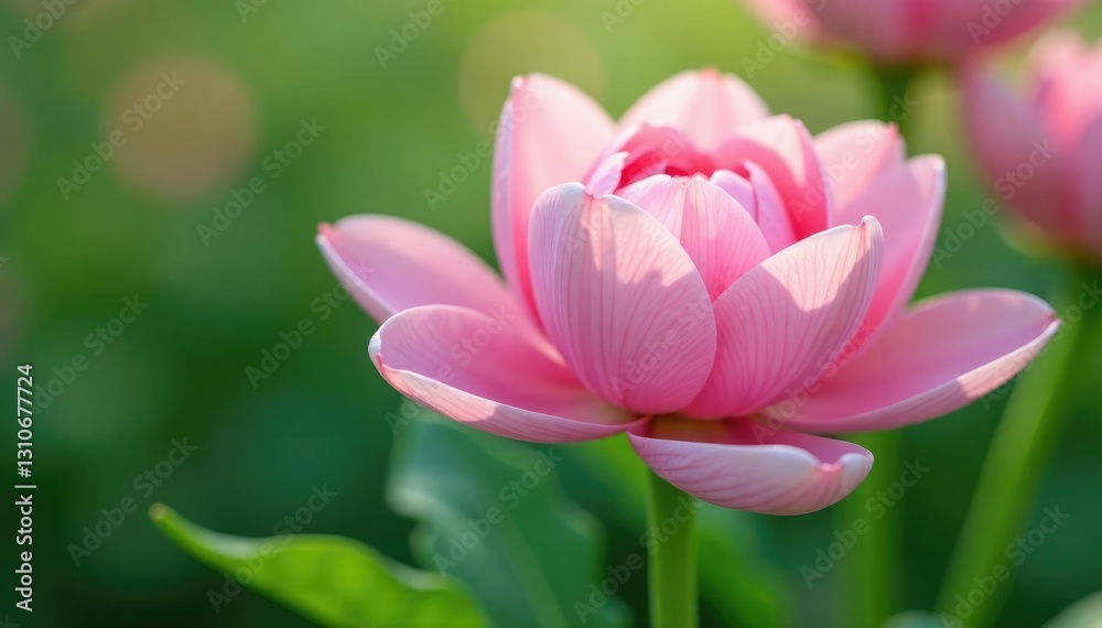 Pastel pink petals unfolding on a lush green stem, horticulture, floral arrangements, flower stems Pastel pink petals unfolding on a lush green stem, horticulture, floral arrangements, flower stems