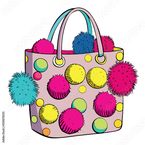 Design a realistic vector illustration of a vibrant pom-pom, showcasing detailed fluffy texture and individual strands.  Include subtle shading for depth.
