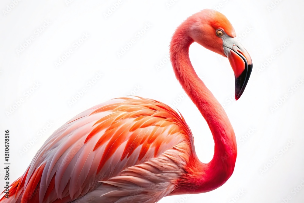 Obraz premium Minimalist Flamingo: Pink Bird Isolated on White Background