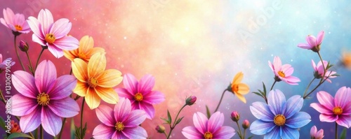 Colorful watercolor blooms on a bright gradient background, gradient, paint, background