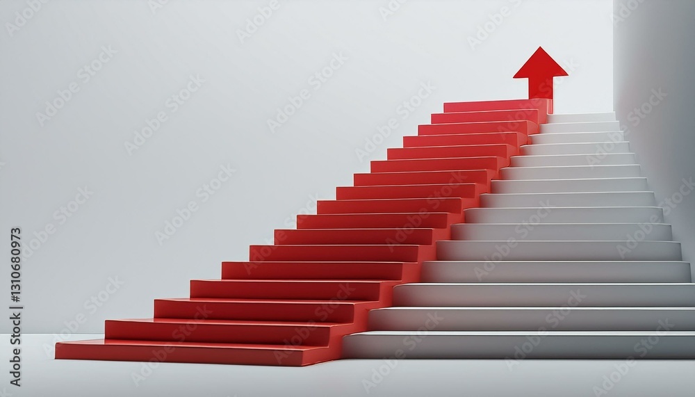 red arrow following the stairs of growth on white background 3d arrow climbing up over a staircase 3d stairs with arrow going upward 3d rendering red arrow following the stairs of growth on white background 3d arrow climbing up over a staircase 3d stairs with arrow going upward 3d rendering