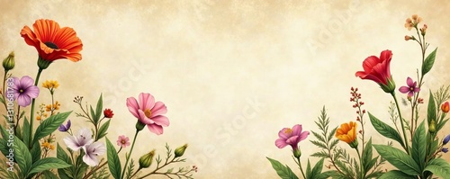 Wallpaper Mural Botanical illustrations on aged paper backdrop, blooms, textures, floral Torontodigital.ca