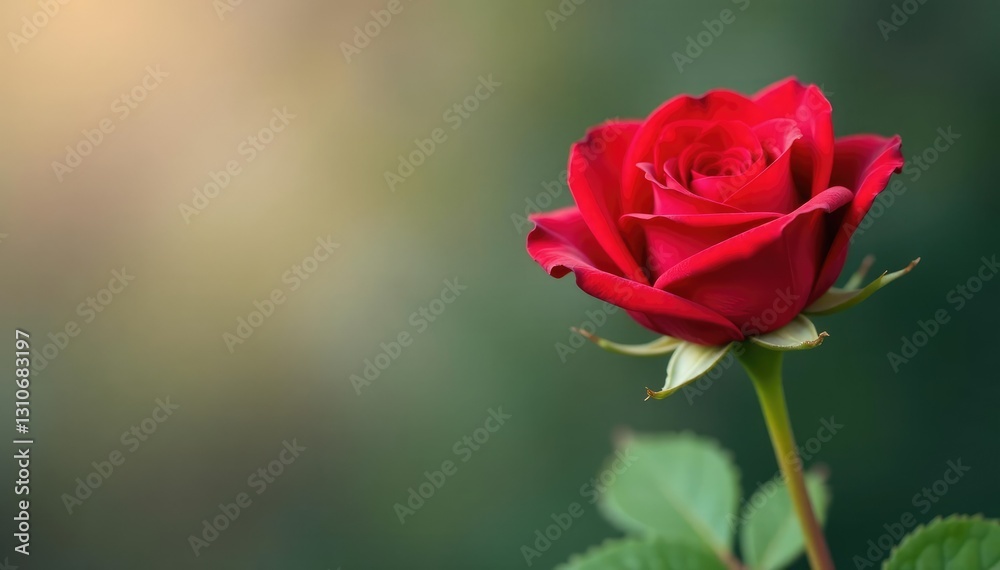 Red rose bud with tender green leaves and stem, stems, flowers Red rose bud with tender green leaves and stem, stems, flowers
