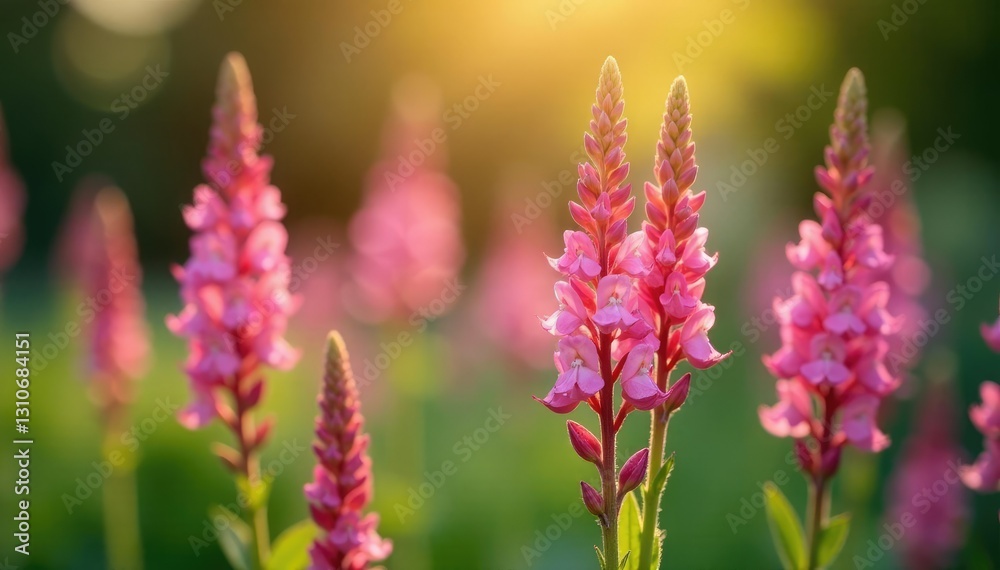 soft pink petals on spikes of veronica in sunlight, flower stem, garden soft pink petals on spikes of veronica in sunlight, flower stem, garden