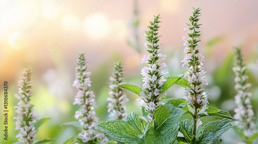 Close-up of delicate white flowers with green leaves in soft sunlight. Close-up of delicate white flowers with green leaves in soft sunlight.