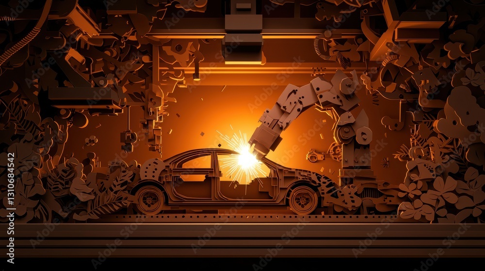 Obraz premium Car Dismantling Process with Tools and Equipment in a Workshop Setting