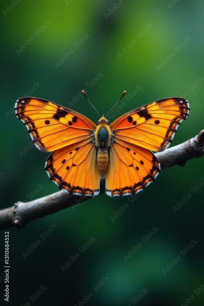 Fototapeta premium Delicate butterfly wings spread wide on a branch, garden, beauty, leaves