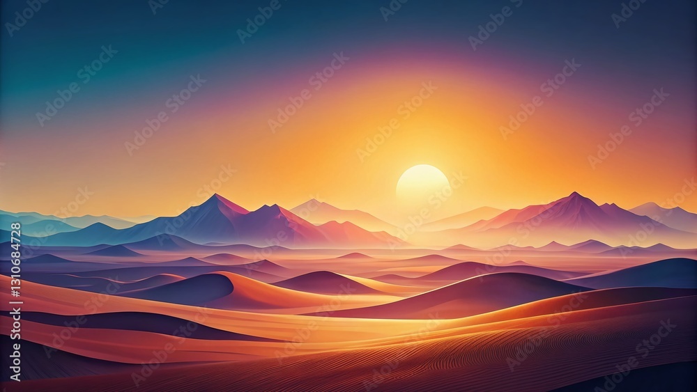 Obraz premium Minimalist Line Art Desert Landscape: Elegant Background with Copy Space