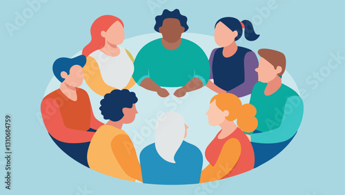 Support Group A circle of diverse individuals sitting together in a support group with expressions of hope symbolizing the journey toward recovery and community support.