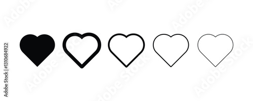 vector set of thin and thick striped love heart