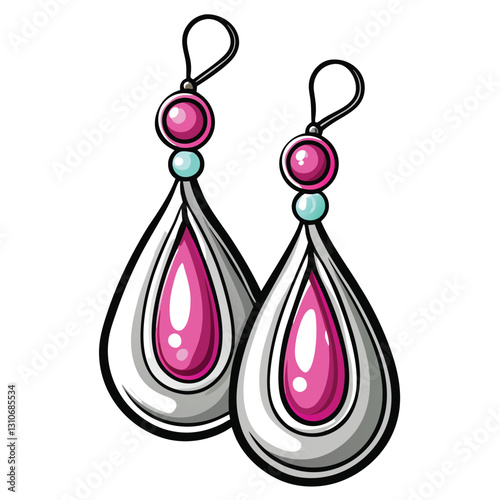 Create a minimalist vector illustration of a single, dangling drop earring.  Show simple, clean lines and shapes.