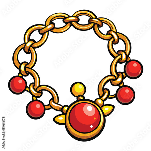 Draw a minimalist vector illustration of a charm bracelet, showcasing individual charms linked together.  Focus on clean lines and simple shapes.