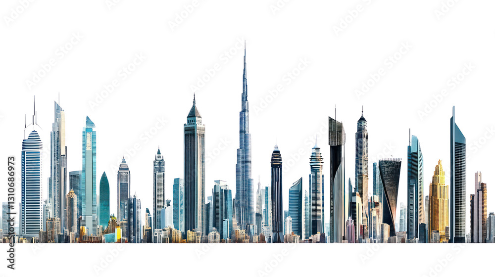 Naklejka premium A stunning skyline featuring modern skyscrapers against a clear sky.