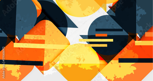Squares, circles and triangles and grainy noisy texture. Vector Illustration For Wallpaper, Banner, Background, Card, Book Illustration, landing page