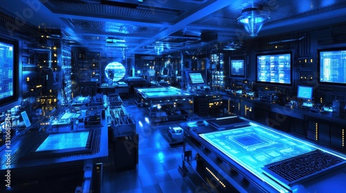 Wallpaper Mural Futuristic Science Laboratory with High-Tech Digital Displays Torontodigital.ca