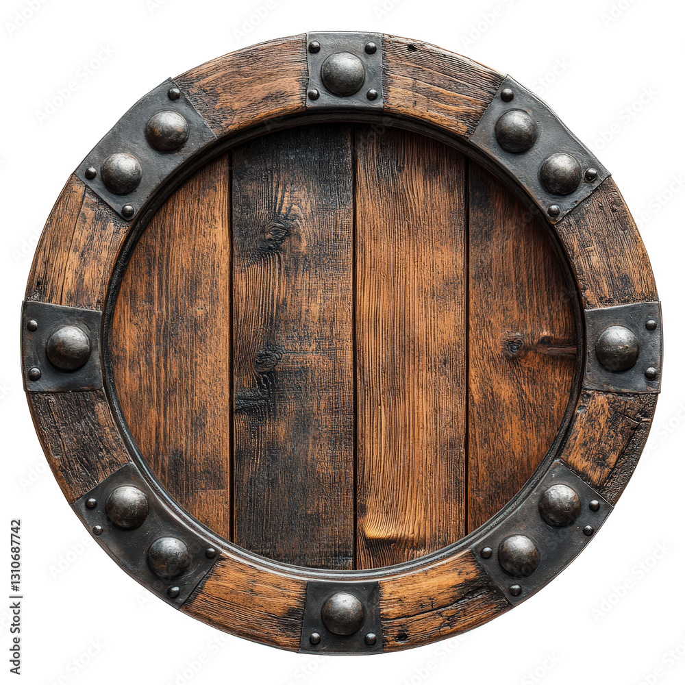 Fototapeta premium A wooden circle with metal studs on it