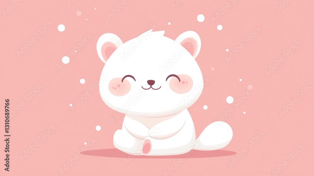 A cute white bear illustration with a happy expression and pink background A cute white bear illustration with a happy expression and pink background
