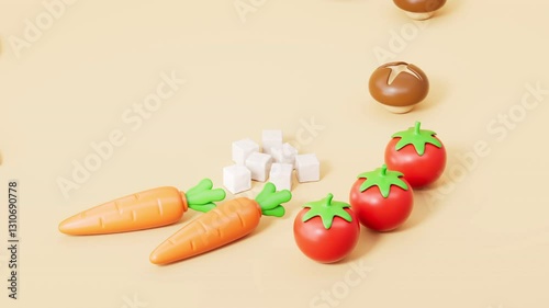 3d rendering cartoon vegetables animation
