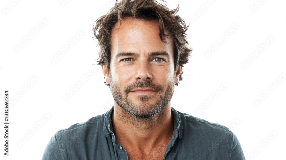 Obraz premium Portrait of a smiling man on a white isolated background, exuding confidence and warmth.
