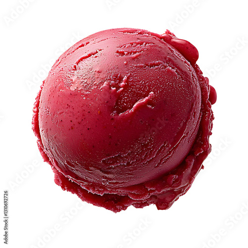 raspberry ice cream scoop on white background