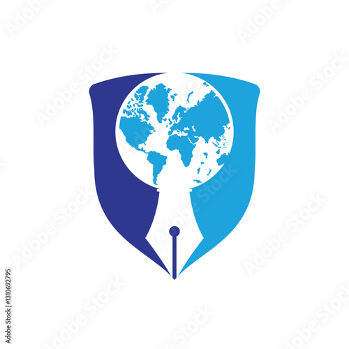 Pen nib and globe logo vector. Education Logo. Institutional and educational vector logo design.