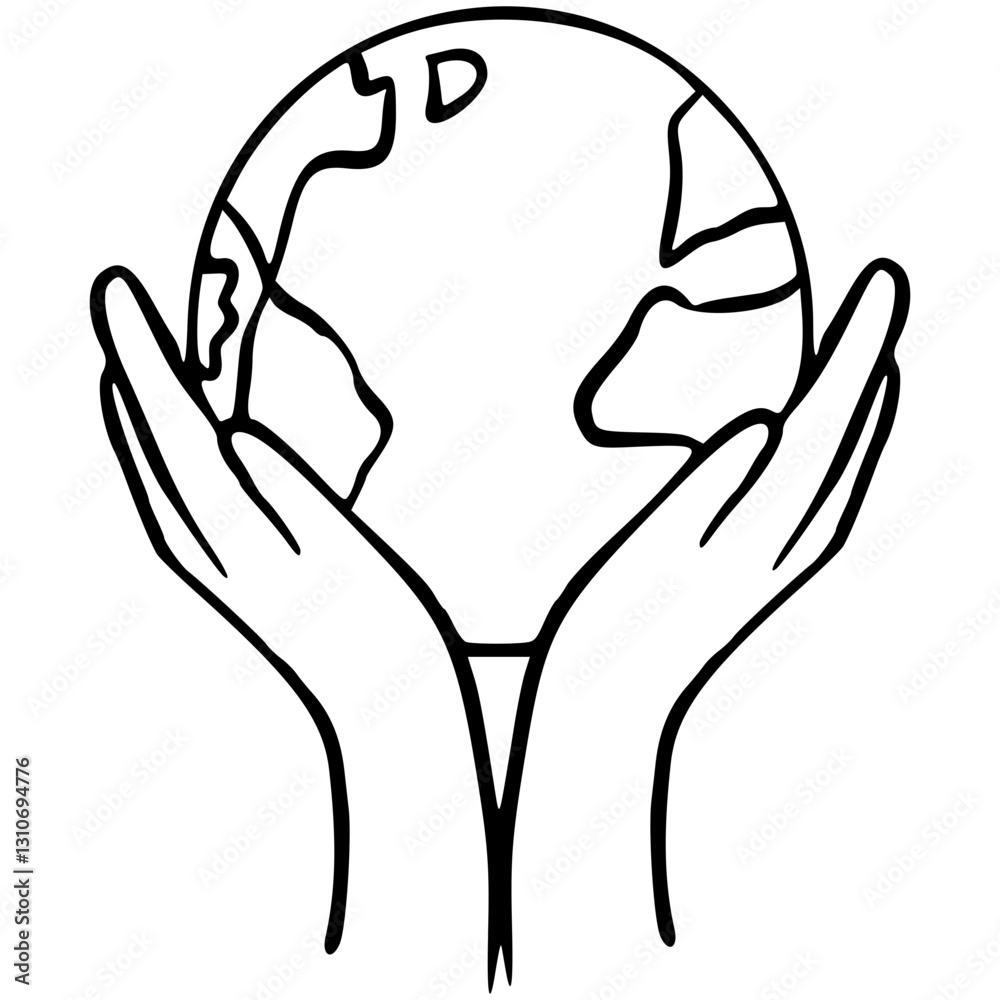 Handdrawn Hand holding globe illistration Handdrawn Hand holding globe illistration