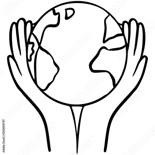 Handdrawn Hand holding globe illistration