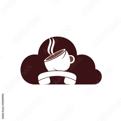 Coffee call vector logo design. Handset and cup icon.