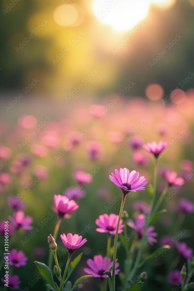 Bokeh effect with pink and purple flowers in a field, pink, flowers, floral Bokeh effect with pink and purple flowers in a field, pink, flowers, floral