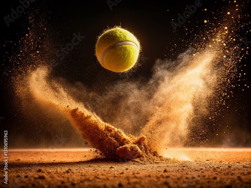 Minimalist Tennis Ball Bouncing Clay Court Abstract Crown Dust Splash