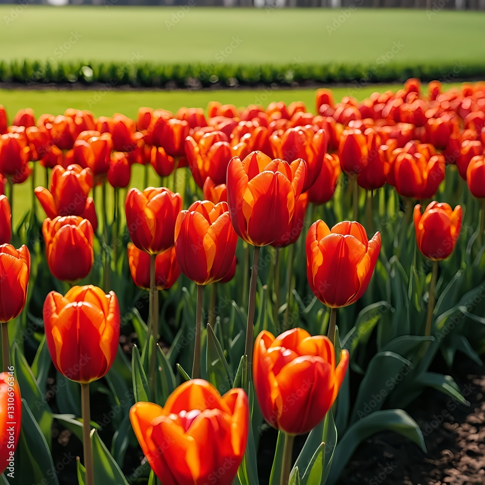 Field of vibrant orange tulips Field of vibrant orange tulips