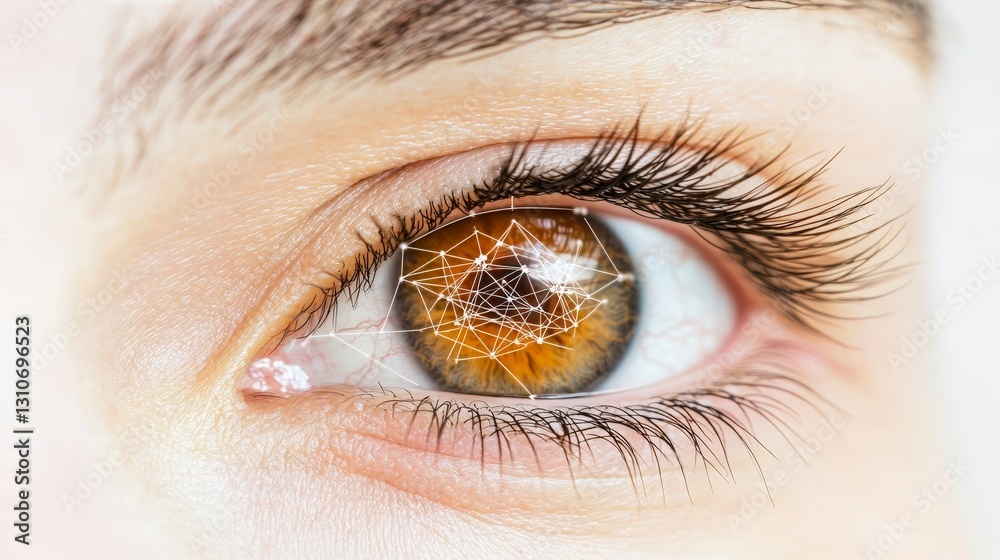 Close up Human Eye with Digital Network Connections Overlay Close up Human Eye with Digital Network Connections Overlay