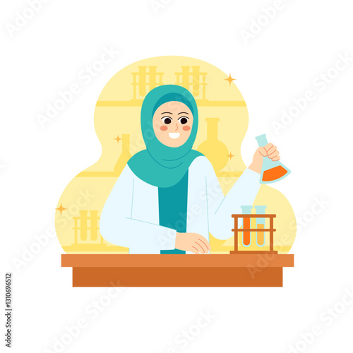 Muslim Women in Science 2 with Test Tube & Holding Beaker