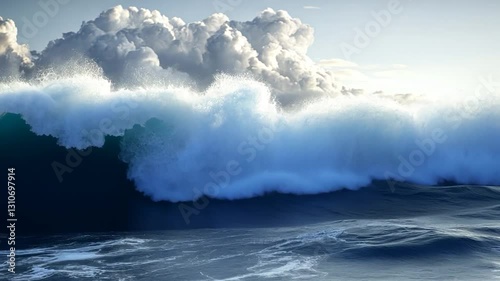 Ocean's Fury: Majestic Waves Crashing Under a Dramatic Sky