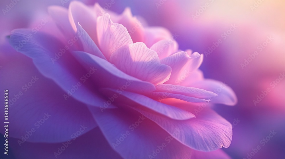 Close-up of a delicate, light purple flower with soft, glowing petals at sunset. Close-up of a delicate, light purple flower with soft, glowing petals at sunset.