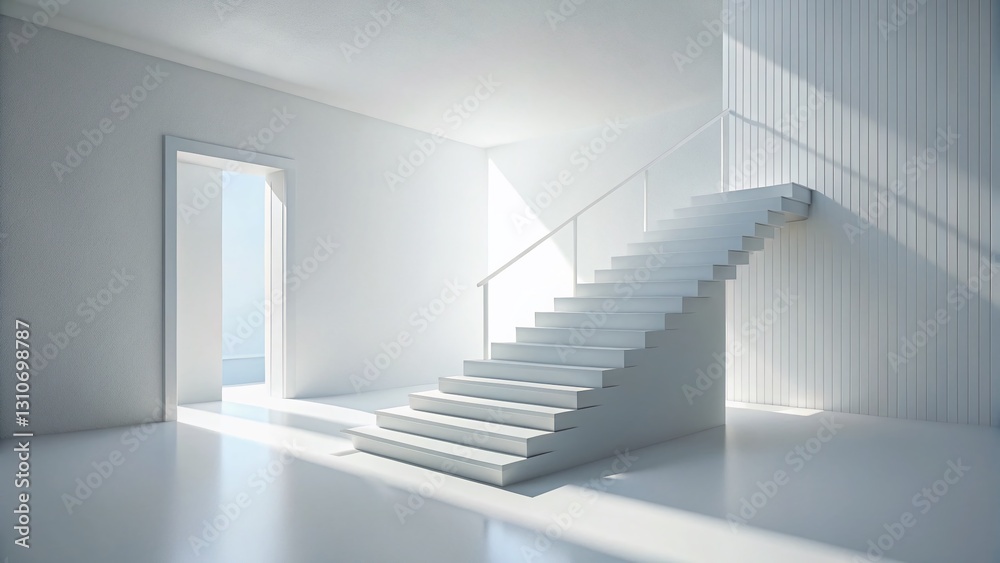 Minimalist White Staircase 3D Render - Clean Modern Architecture Background Minimalist White Staircase 3D Render - Clean Modern Architecture Background