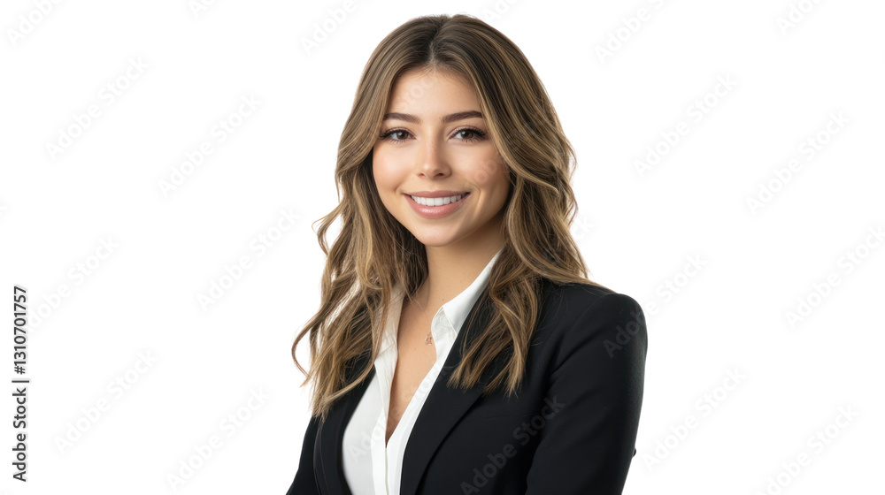 Professional woman in a business suit smiling confidently on a white isolated background. Professional woman in a business suit smiling confidently on a white isolated background.