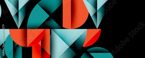 Abstract geometric pattern with intersecting circles and triangles in gradients. The high-contrast composition creates depth and a dynamic, modern aesthetic